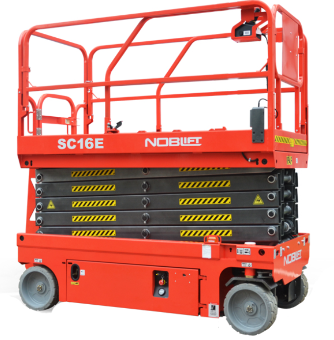 במת הרמה מספריים חשמלית 16 מטר דגם NOBLELIFT SC16E במת הרמה מספריים חשמלית 16 מטר דגם NOBLELIFT SC16E